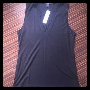 JCrew Deep V sleeveless black top.